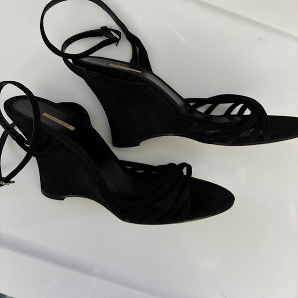 Y2k Max Studio “Oslo” wedge suede ankle wraparound strappy shoe heel Fall 8.5 - Picture 2 of 14